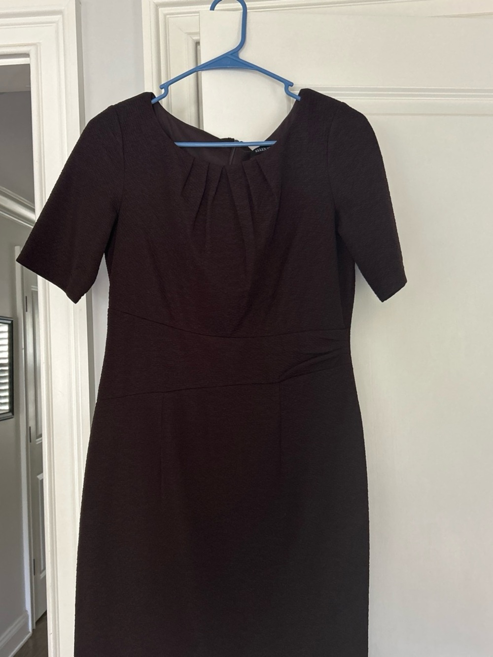 Ellen Tracy Dark Brown Short-Sleeve Midi Sheath Dress